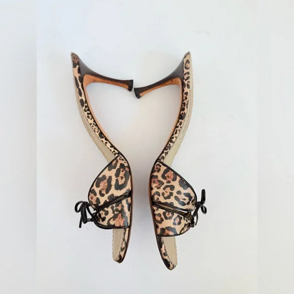 Manolo Blahnik Leopard Leather Lace-Up Mule Kitten Heel Sandals EU 40 Y2K - Picture 4 of 9